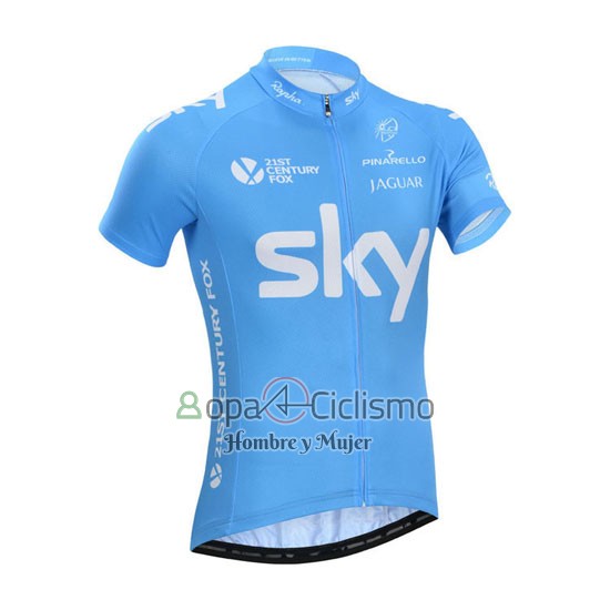 Sky Ropa Ciclismo Culotte Corto 2014 Mangas Cortas Azul y Blanco